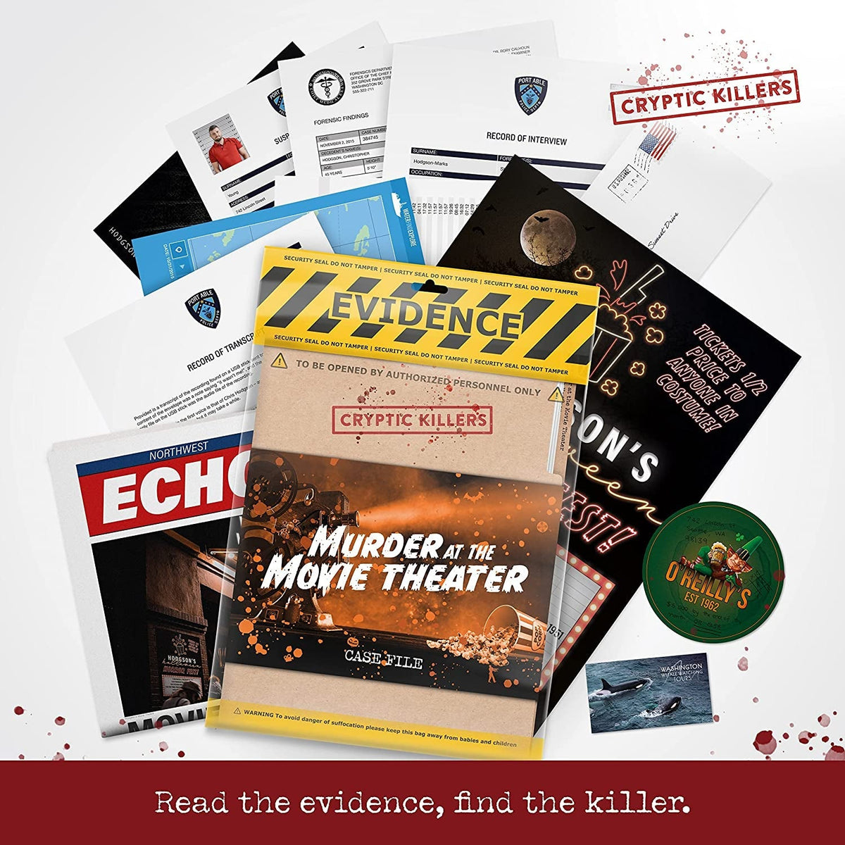 Unsolved Mystery Game - Cold Case Files Investigation - Detective Clues/Evidence - Solve the Crime - Individuals, Date Nights & Party Groups - Murder at the Movie Theater
