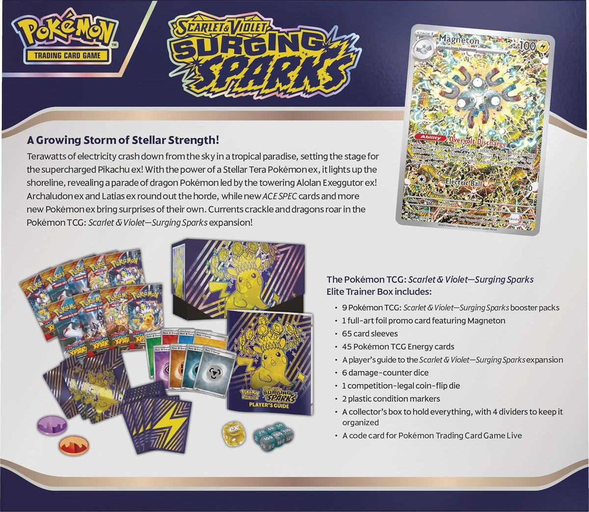 TCG: Scarlet & Violet—Surging Sparks Elite Trainer Box (1 Full-Art Promo Card, 9 Boosters & Premium Accessories)