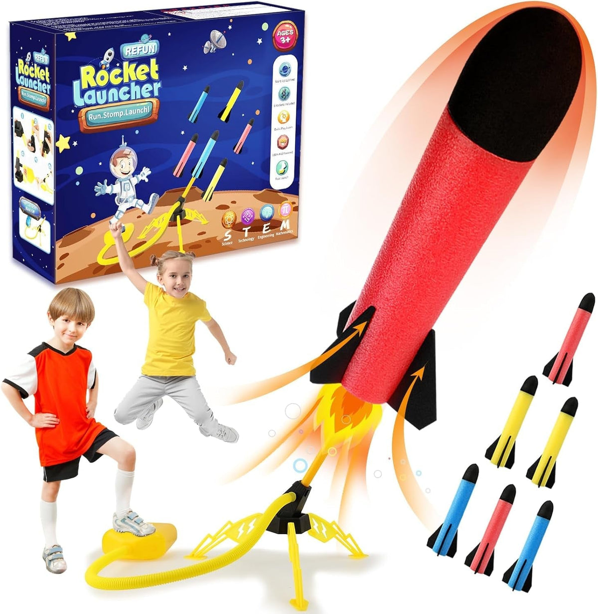 Toy Rocket Launcher for Kids with 6 Foam Rockets and Toy Air Rocket Launcher, STEM Gift for Boys and Girls Ages 3 Years and Up, Christmas Xmas Easter Egg Gifts Fun Outdoor/Indoor Toy for Kids
