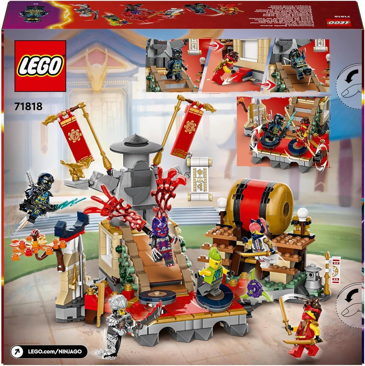 NINJAGO Tournament Battle Arena Set, Ninja Adventure Toys for 7 plus Year Old Boys & Girls, with 6 Minifigures Including Characters Jay and Kai, Dragons Rising Birthday Gift for Kids 71818