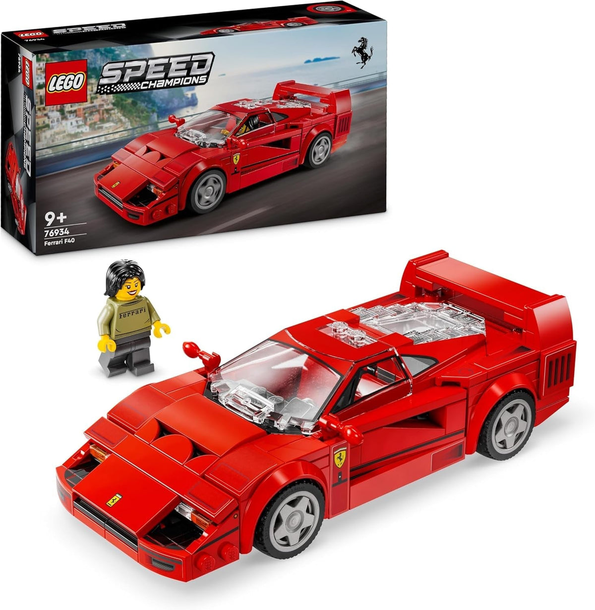 Speed Champions Ferrari F40 Supercar Buildable Vehicle, Toy Model Car for 9 plus Year Old Boys and Girls, with Driver Minifigure, Kids' Bedroom Decoration, Gift Idea 76934