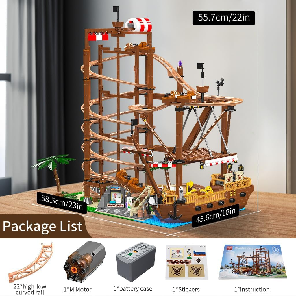 11013 Looping Roller Coaster Building Kit, Funfair Theme Park Building Kit with Roller Coaster and Pirate Ship, Model Kit for Adults (2174 Pieces)