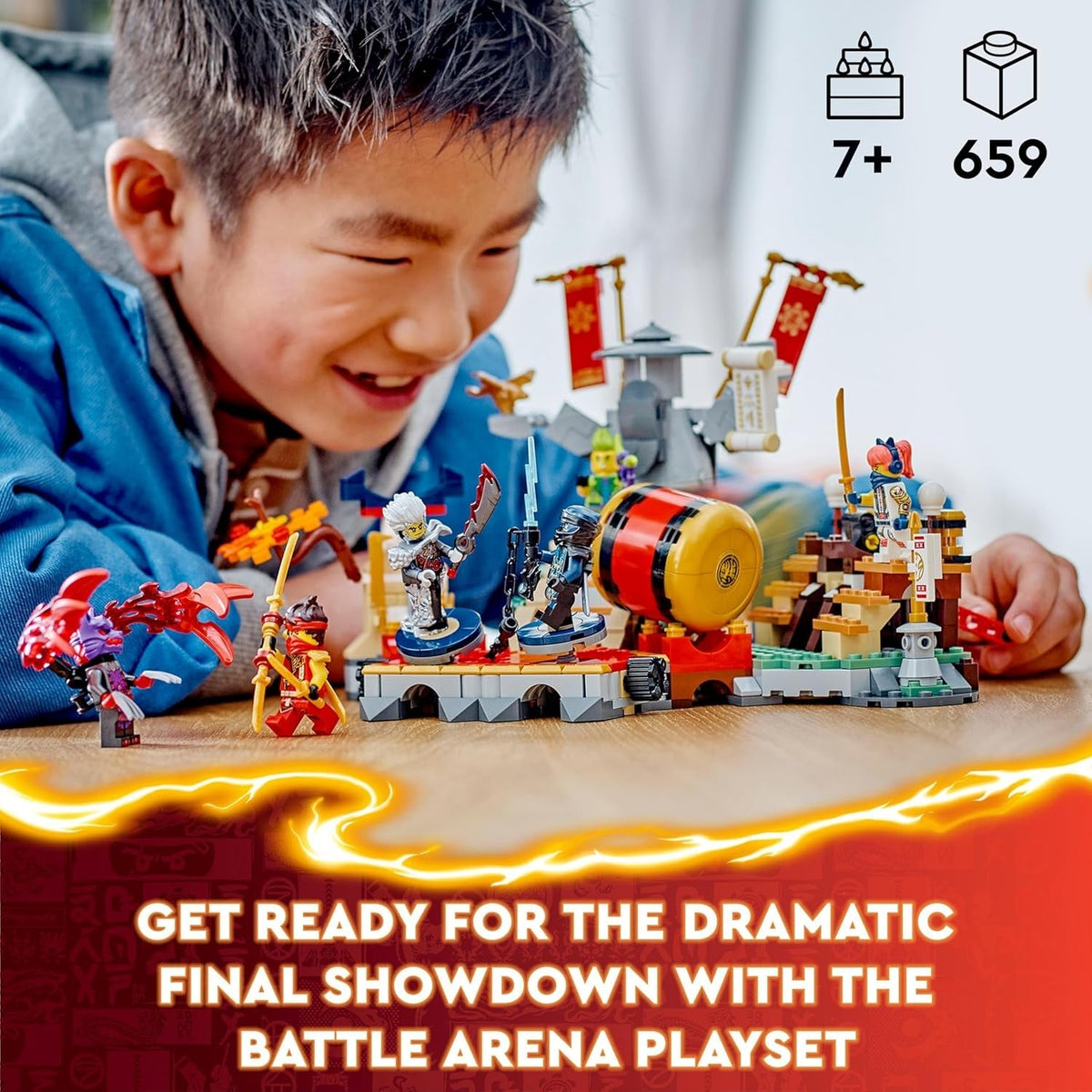 NINJAGO Tournament Battle Arena Set, Ninja Adventure Toys for 7 plus Year Old Boys & Girls, with 6 Minifigures Including Characters Jay and Kai, Dragons Rising Birthday Gift for Kids 71818