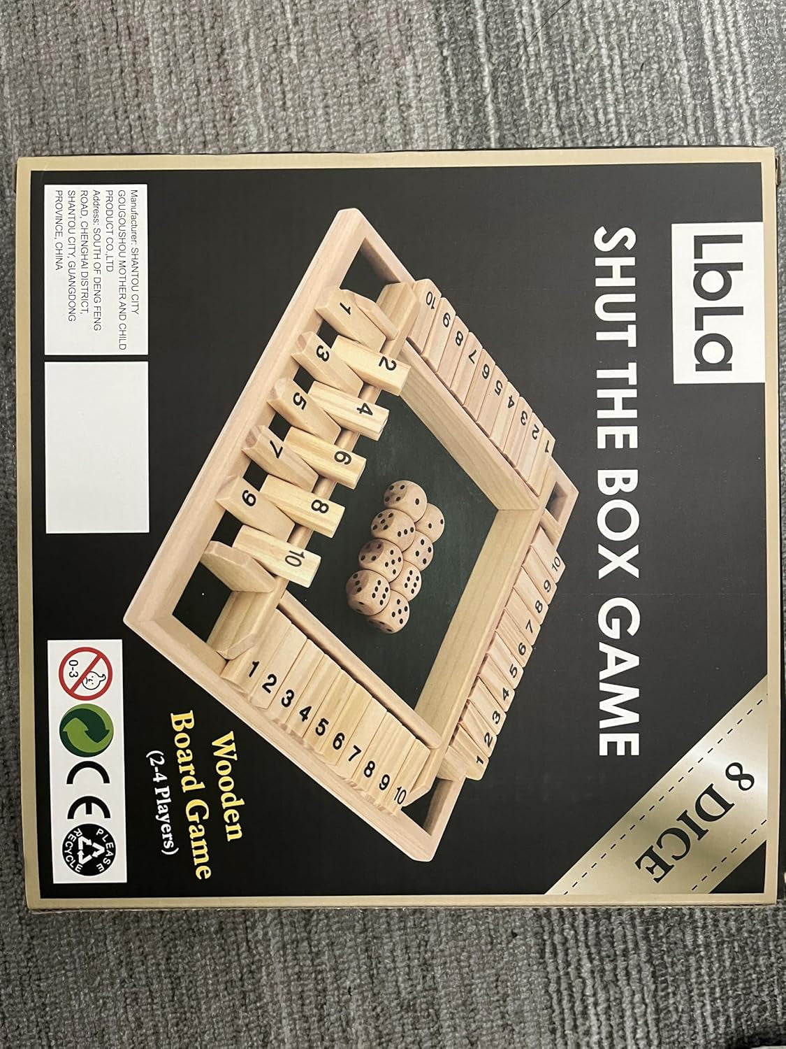 Wooden Board Game, 4 Player Shut the Box Game Dice Game Wooden Math Traditional Pub Board Dice Game Travel 4 Players Great Family Board Games Holiday Fun Game