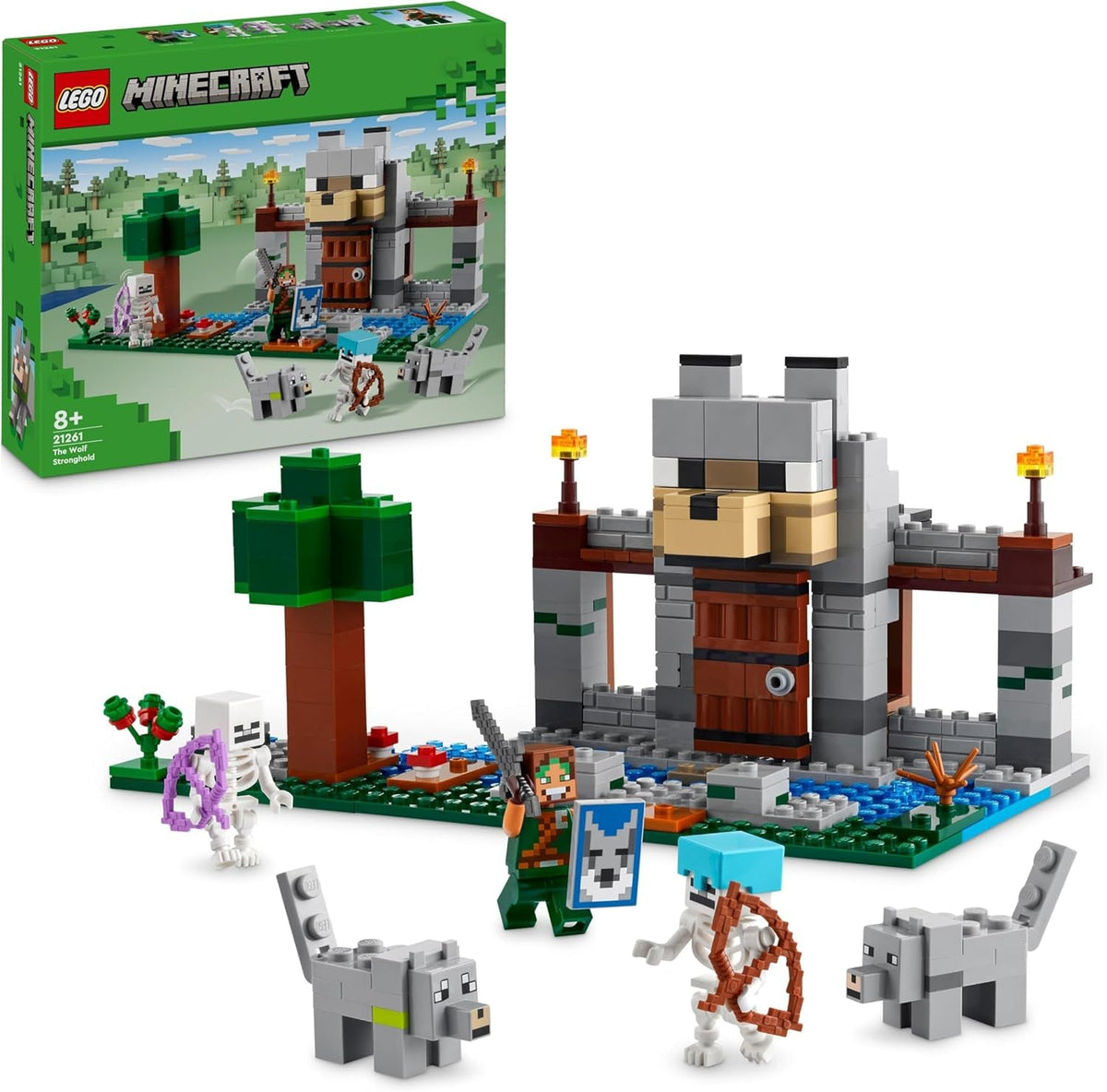 Minecraft the Wolf Stronghold Fortress Set, Building Toy for 8 plus Year Old Boys & Girls, Incudes Crafting Table, 2 Skeleton and Wolf Figures for Castle Action, Birthday Gift for Kids 21261