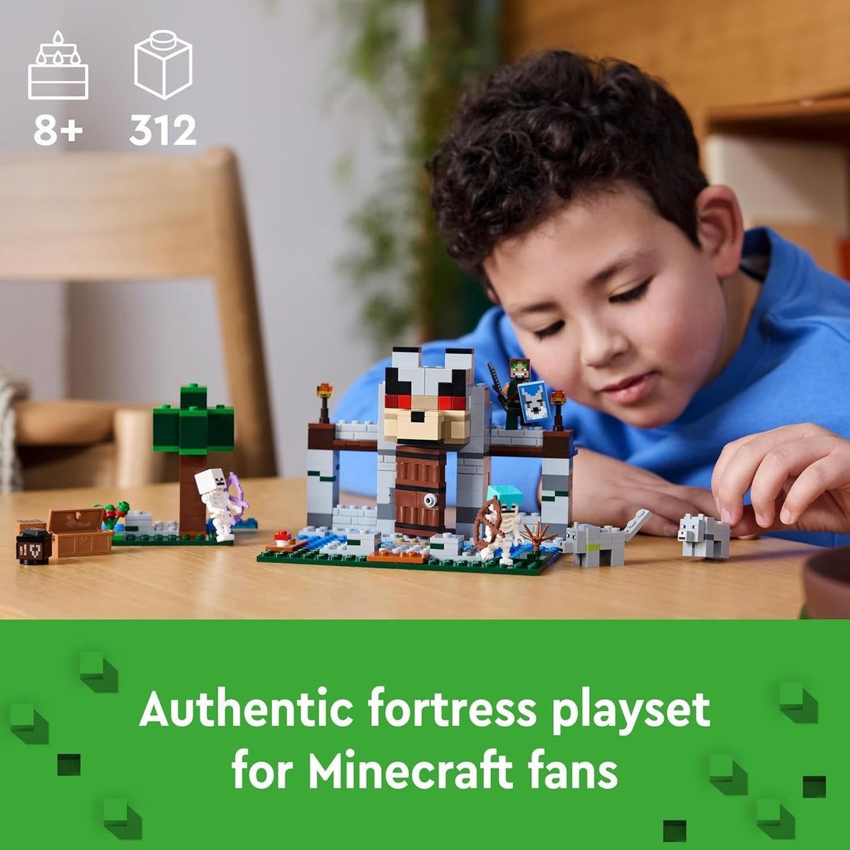 Minecraft the Wolf Stronghold Fortress Set, Building Toy for 8 plus Year Old Boys & Girls, Incudes Crafting Table, 2 Skeleton and Wolf Figures for Castle Action, Birthday Gift for Kids 21261