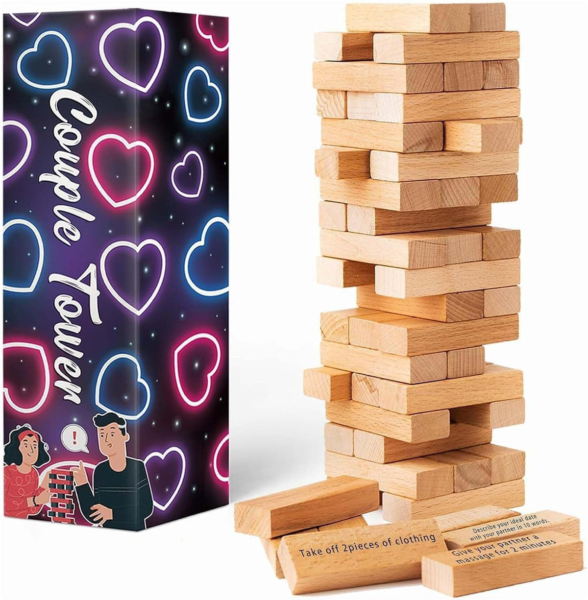 Valentine'S Day Gift Unforgettable Romantic Couples' Game: Flirting,Talking, Challenge for Date Night Anniversary Have 54 Fun Stacking Blocks for Couples