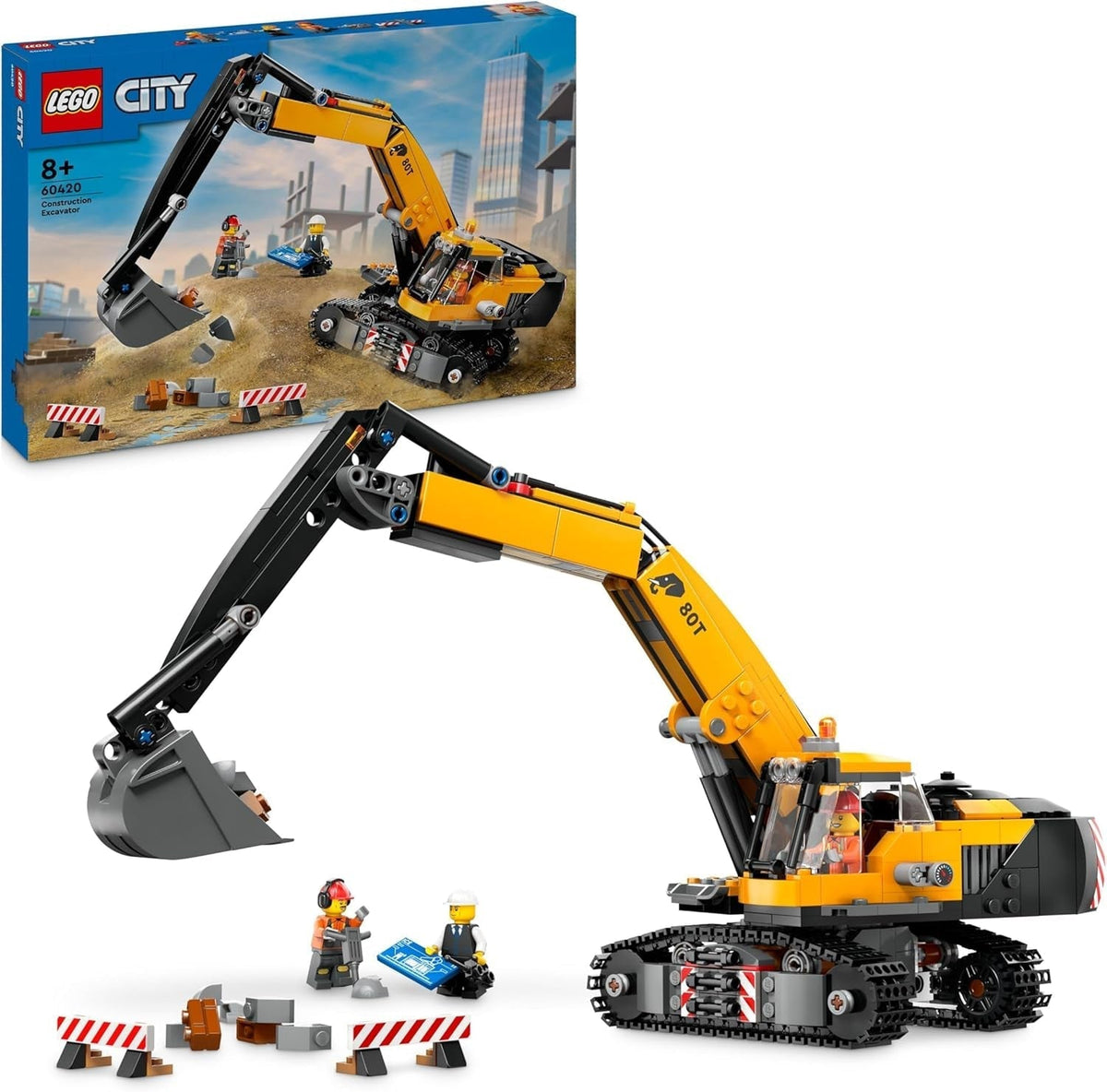 City Yellow Construction Excavator Toy Digger for 8 plus Year Old Boys, Girls & Kids, Vehicle Set with Driver, Worker and Architect Minifigures for Fun Role Play, Birthday Gift Idea 60420