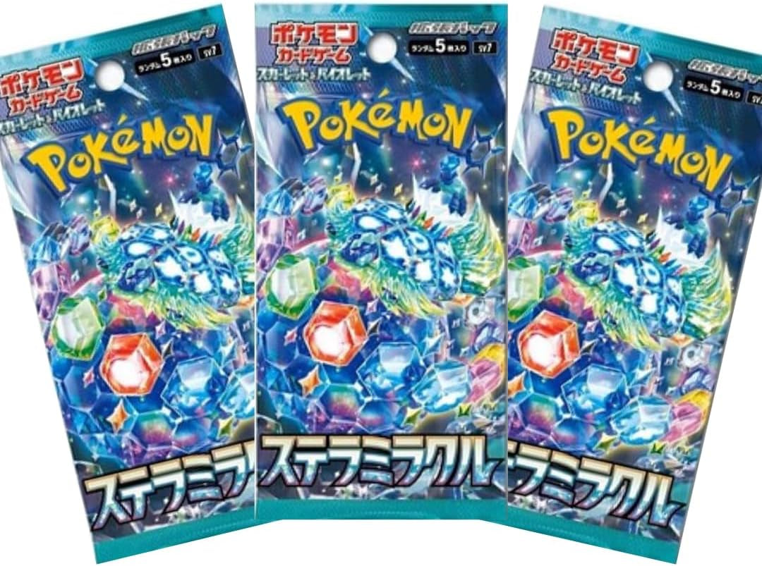 3 X Stellar Miracle Japanese Pokemon Booster Packs | Scarlet & Violet Set | Pokémon Trading Cards in 3 Booster Packs | TCYM Authenticated | Pokemon TCG Pack | Japanese Stellar Crown Booster Packs