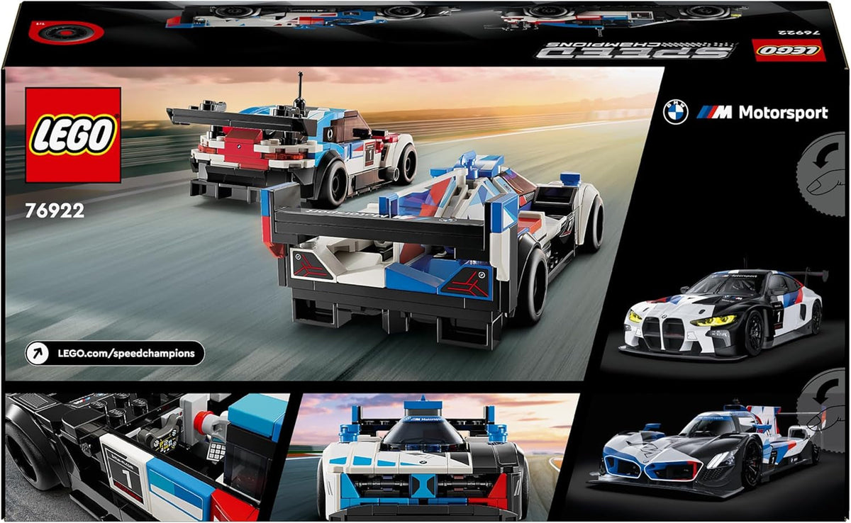 Speed Champions BMW M4 GT3 & BMW M Hybrid V8 Race Car Toys for 9 plus Year Old Boys & Girls, Buildable Model Vehicles with 2 Driver Minifigures, Kids' Bedroom Decoration, Birthday Gift Idea 76922