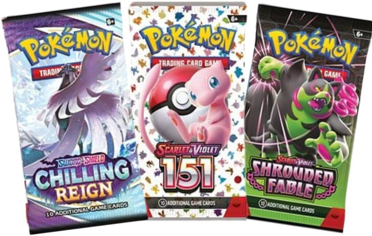 Pokemon Cards Booster Pack Gift Bundle | 3 Booster Packs | Assorted Sets from Sword and Shield & Scarlet and Violet | Perfect Pokémon Gift Set (3 Assorted Booster Packs)