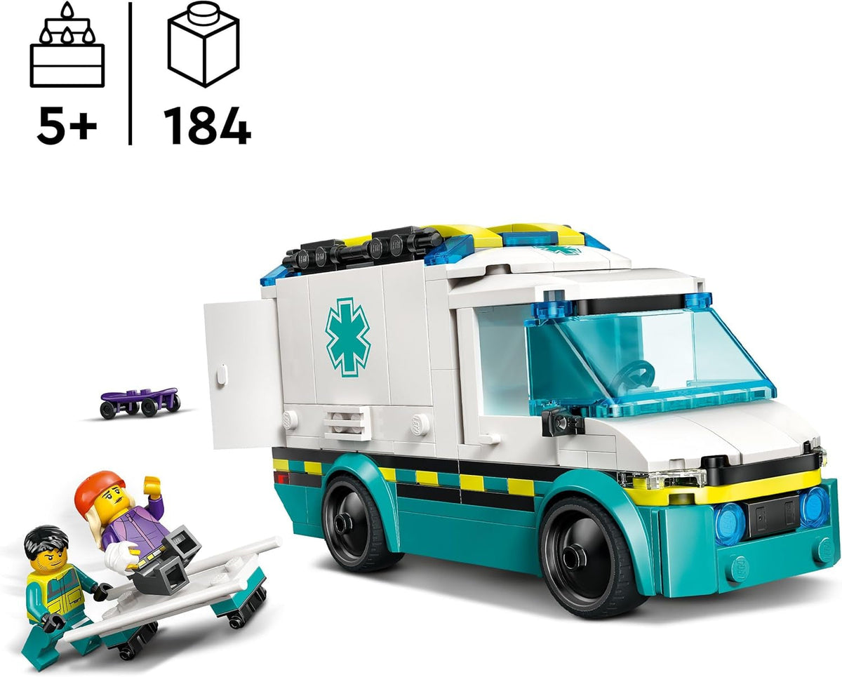 City Emergency Ambulance Toy with 2 Minifigures - Educational Learning Toys for 5+ Year Old Boys & Girls - Gift Ideas for Birthdays & Holidays - 60451