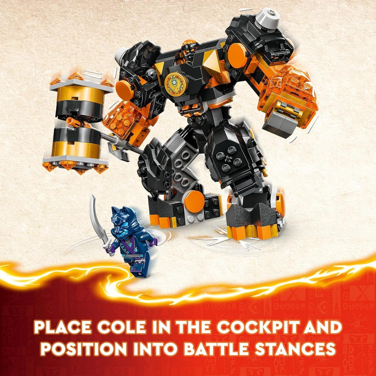 NINJAGO Cole’S Elemental Earth Mech, Action Figure Toy, Dragons Rising Building Set with Ninja Character Cole Minifigure, Gift for 7 plus Year Old Boys, Girls & Kids 71806