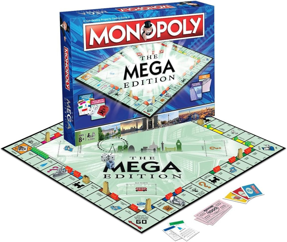 Mega Monopoly, an Upgrade on the Classic Game Board with 12 Extra Spaces Including Downing Street, Saville Row and Knightsbridge, Invest in Skyscrapers, for Ages 8 Plus