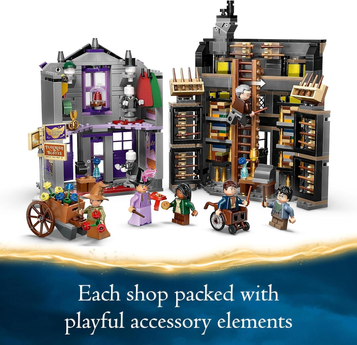 Harry Potter Ollivanders & Madam Malkin'S Robes Set, Collectible Diagon Alley Wand and Clothes Shop Toys for 8 plus Year Old Kids, Girls & Boys, with 6 Minifigures, Wizarding World Gifts 76439