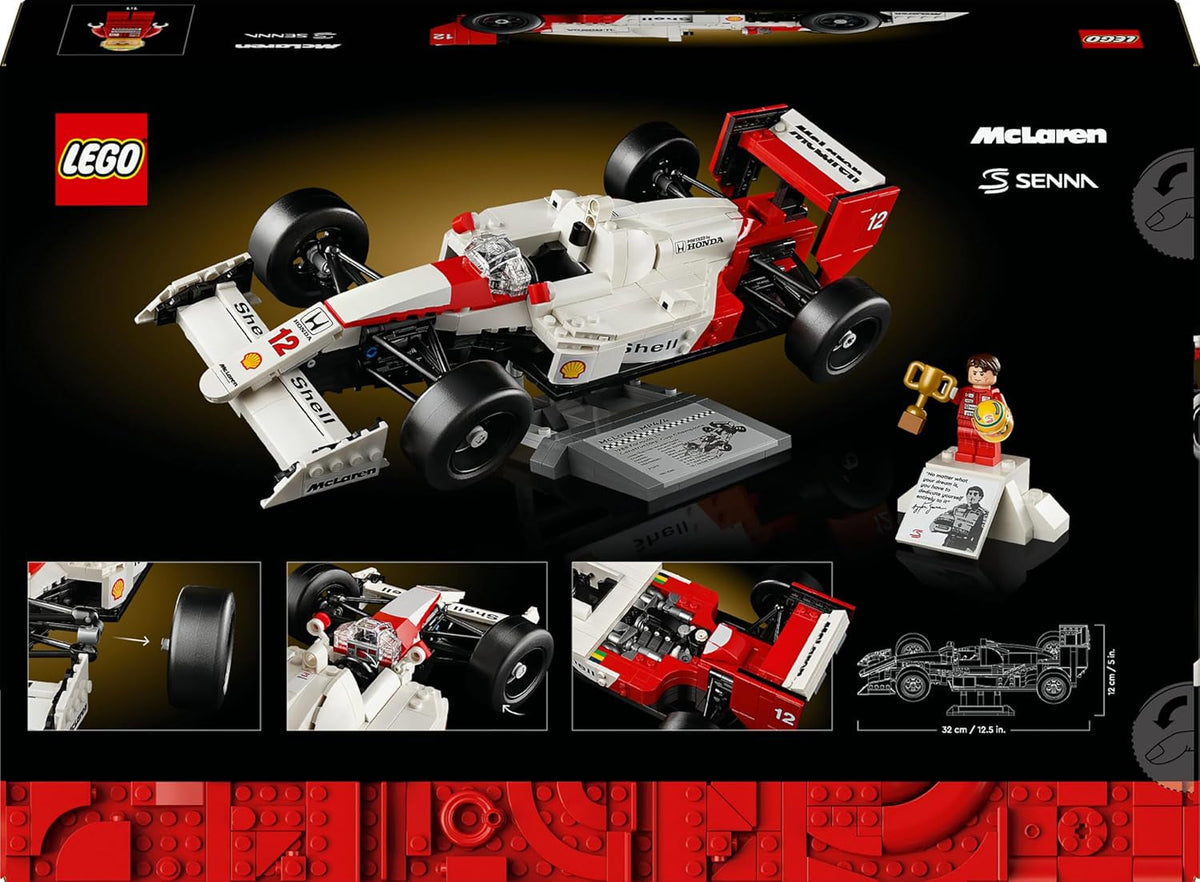 Icons Mclaren MP4/4 & Ayrton Senna Vehicle Set, F1 Race Car Model Kit for Adults to Build with Race Driver Minifigure, Home or Office Desk Décor, Formula One Birthday Gifts for Men & Women 10330