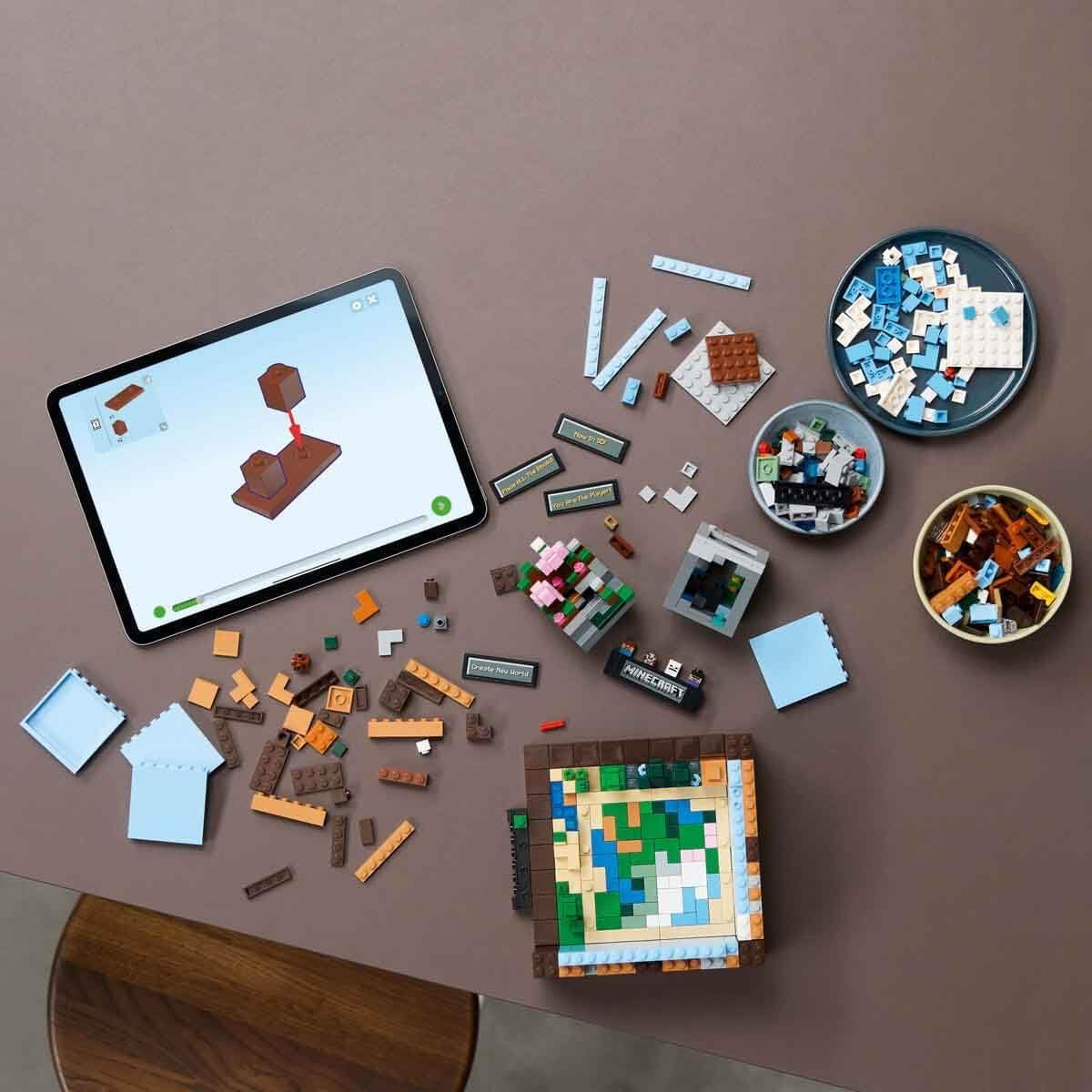 Minecraft the Crafting Table Model Kit for Adults to Build, Biome Set with 8 Characters Including Steve, Alex and Mobs, 15-Year Anniversary Gamer Gift for Men, Women, Him or Her 21265