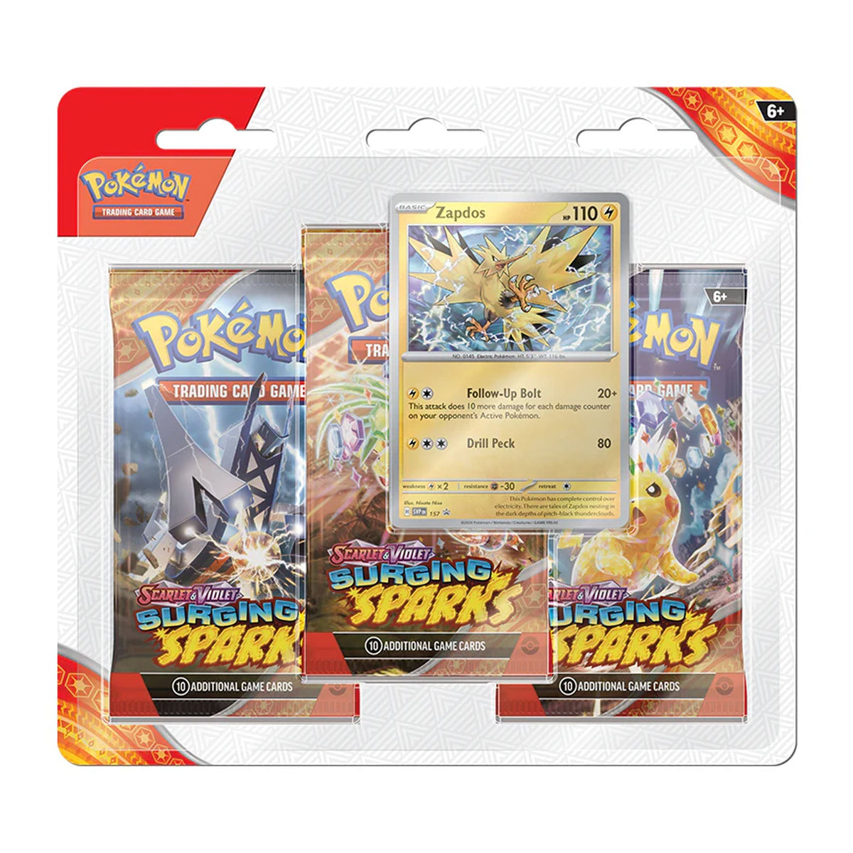 Pokemon TCG Scarlet & Violet Surging Sparks - 3 Pack Blister Zapdos