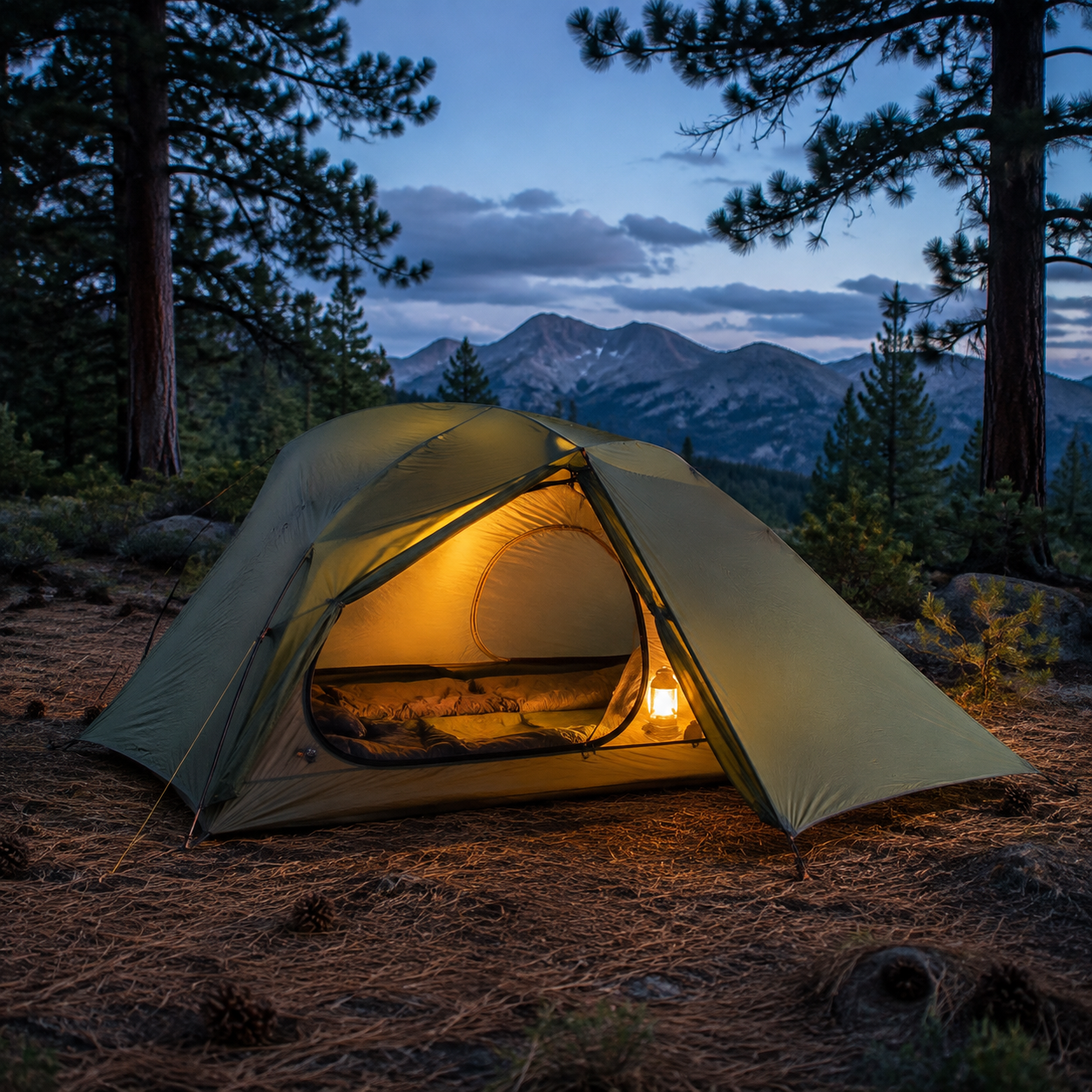Backpacking tent at a mountain campsite
