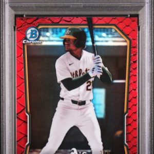 Baseball Bowman Leo De Vries 2026 Bowman Chrome Prospects Red Reptilian #'D 2/5 PSA 8