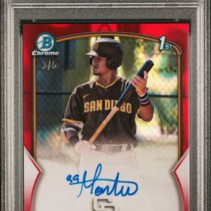 Baseball Bowman Daniel Montesino 2023 Bowman Chrome Prospect Autographs Red Lava Refractor #'D 1/5 PSA 9