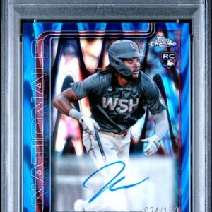 Baseball Topps James Wood 2025 Topps Chrome Rookie Autograph Blue Raywave #'D 024/150 PSA 9
