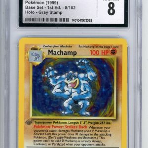 Pokémon Machamp 1999 Pokemon Base Set 1st Edition Holo - Gray Stamp #8/102 CGC 8