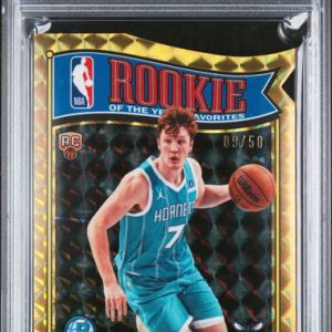 Basketball Bowman Kon Knueppel 2025 Bowman Basketball Rookie Of The Year Favorites Gold Geometric #'D 09/50 PSA 9